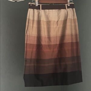 Roz & Ali Cream and Brown Striped belted pencil skirt